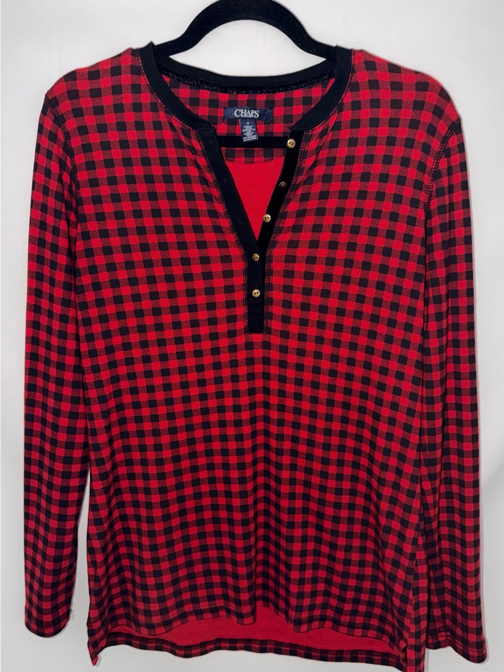 Chaps Red and Black Buffalo print Henley Shirt - Woman’s 100% Cotton Plaid
